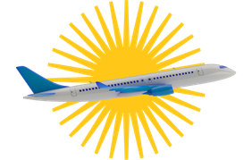 Avião voando com sol atrás