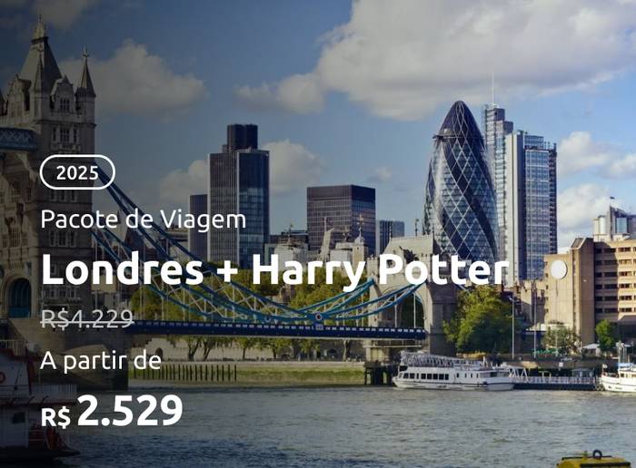 pacote de viagem para Londres com visita aos studios do Harry Potter em 2025